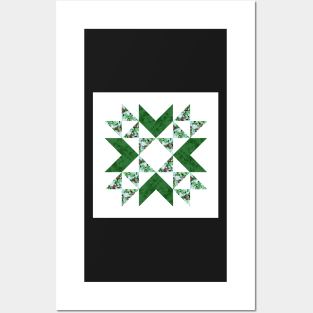 Traditional vintage quilt block pattern green Posters and Art